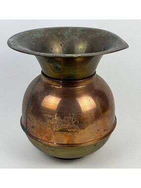 Vintage Union Pacific Railroad Spittoon Brass & Copper Embossed 10"